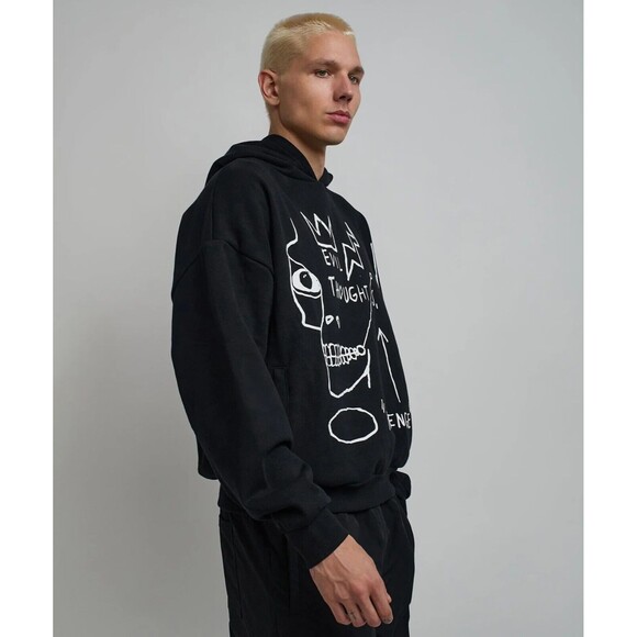 Reason Basquiat Hoodie Men’s Large Black White Evil Thoughts Graphic - Picture 6 of 16